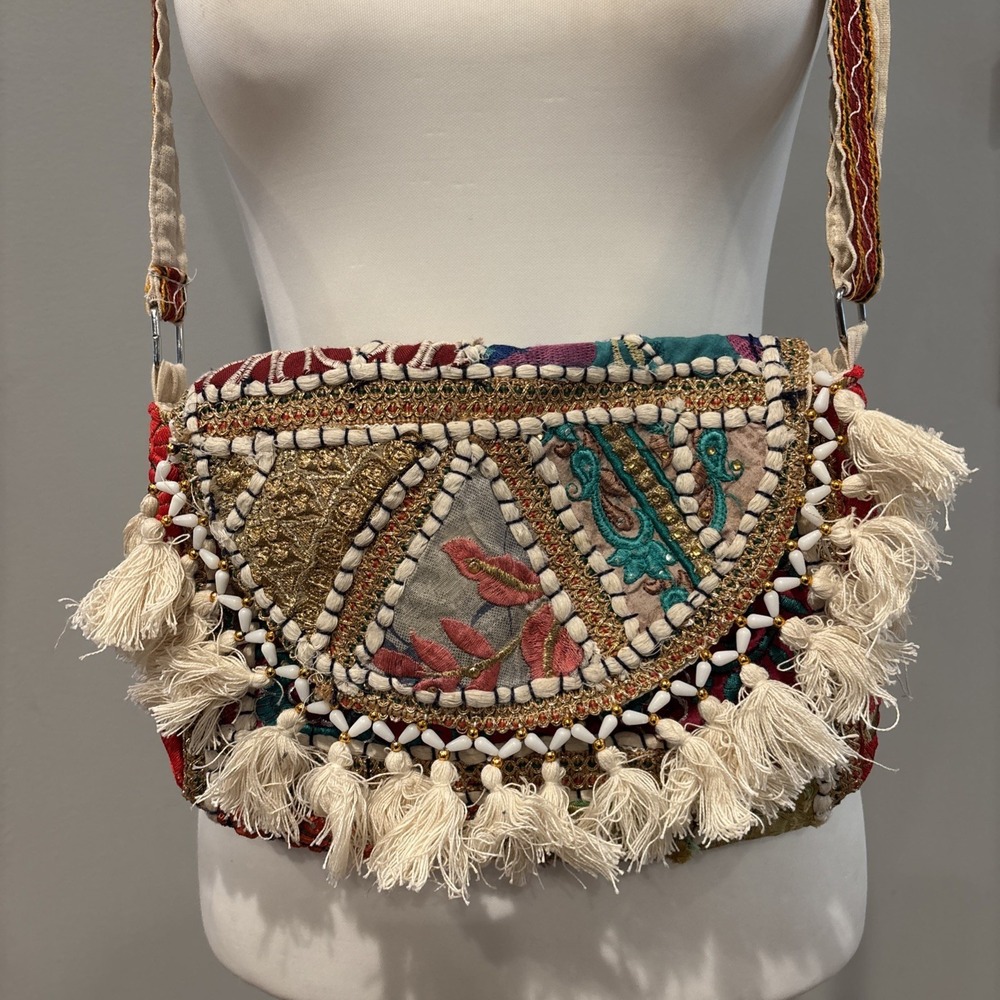 Tribal Bohemian Multicolor Embroidered Beaded Handbag